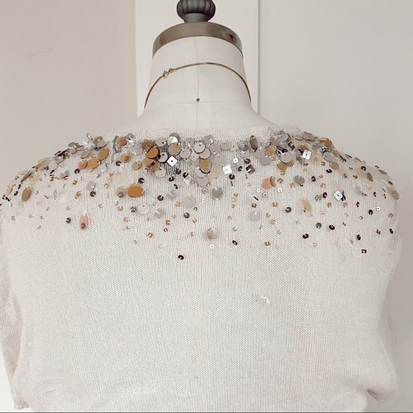 CASHMERE sequin cardigan w/ rhinestone buttons - Picture 3 of 5